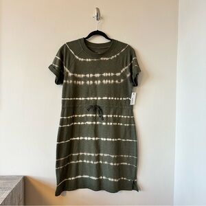 NWT-SONOMA OLIVE GREEN TIE DYE COTTON BLEND SHORT SLEEVE DRESS (Size:Large)